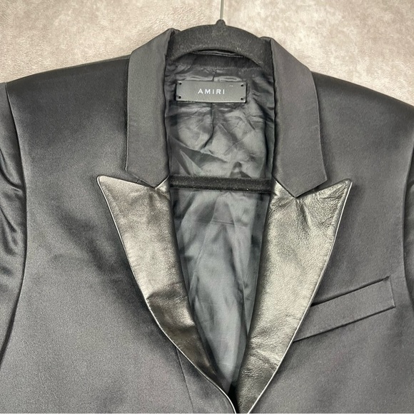 AMIRI Black Crop Satin Silk Leather Tuxedo Blazer In Black Women's Size 40 US S - Picture 3 of 9